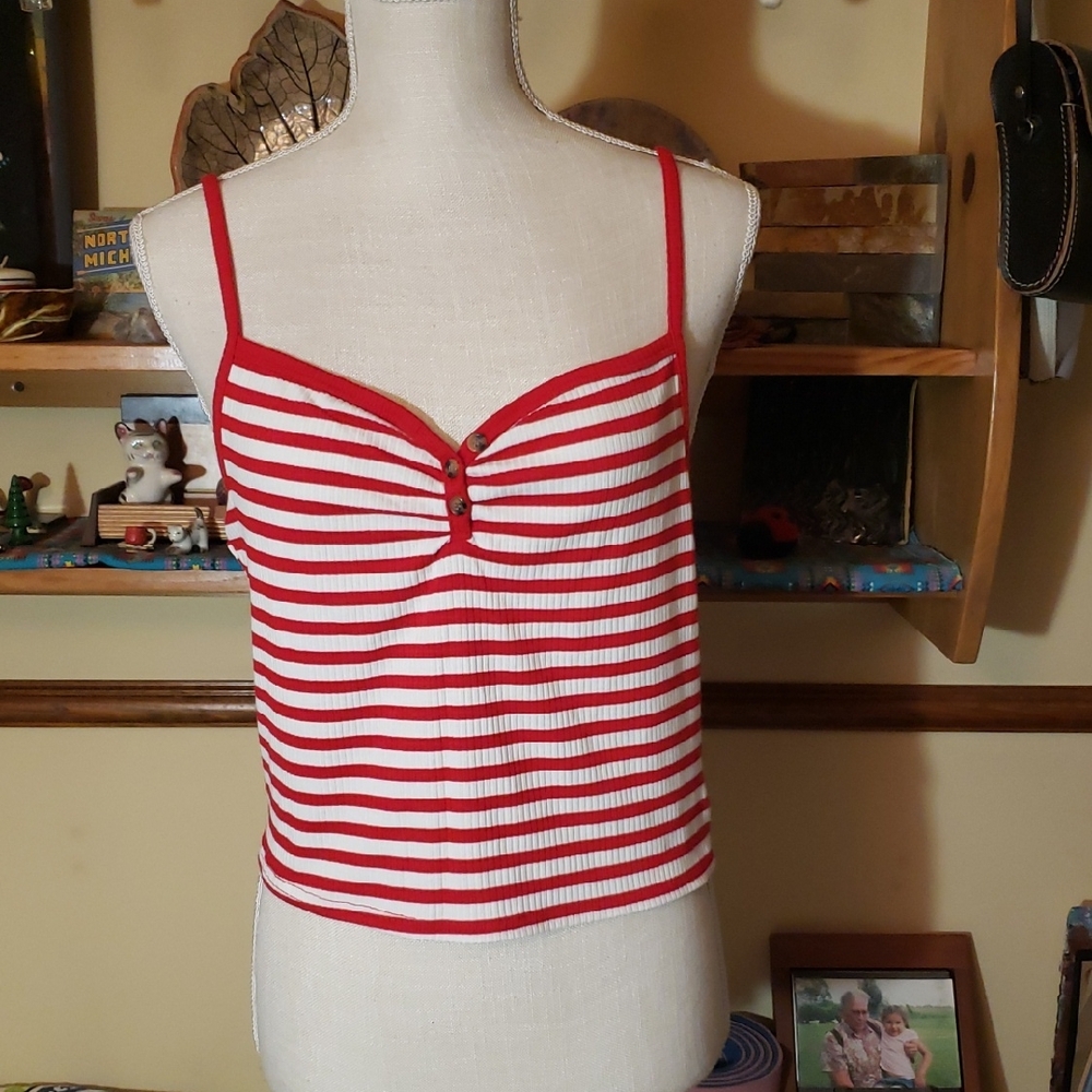 Topshop Red and White Striped Top